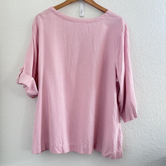Real Comfort by Chadwick's Shirt Womens 2XL Pink Linen Blend Lace Up Cottagecore - Picture 4 of 9